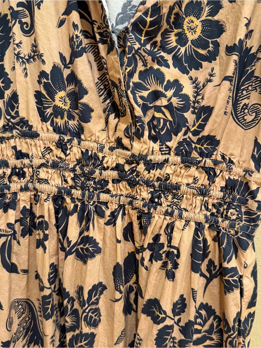 Anthropologie Somerset Tan Floral Tiered Maxi Dress with Smocked Waist Small - Picture 9 of 12
